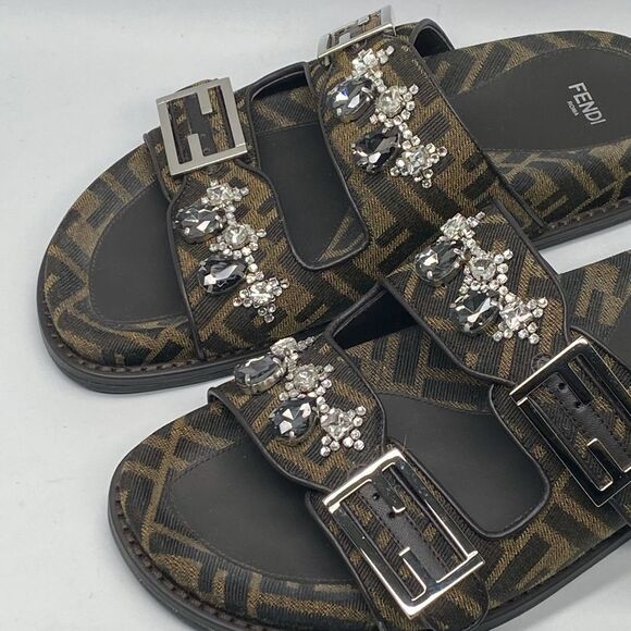 Fendi Feel Jewel Buckle Slide Sandals size 38 - Picture 5 of 13